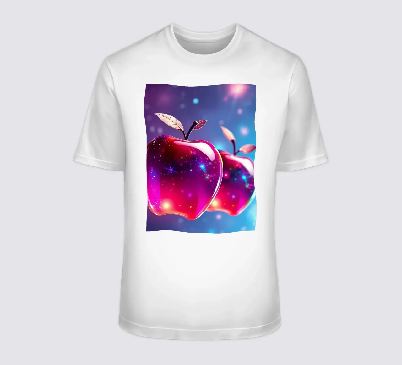 glossy apples with cosmic background and sparkling elements t-shirt by DesignDoodle