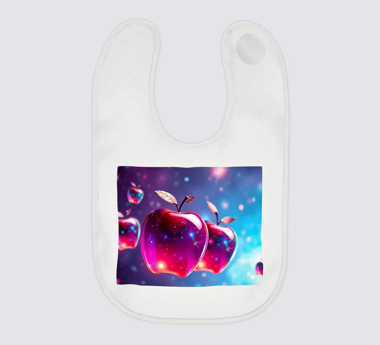 glossy apples with cosmic background and sparkling elements baby bib by DesignDoodle