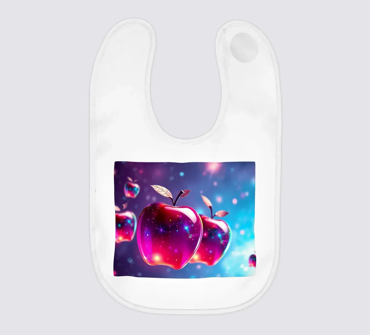 glossy apples with cosmic background and sparkling elements baby bib by DesignDoodle