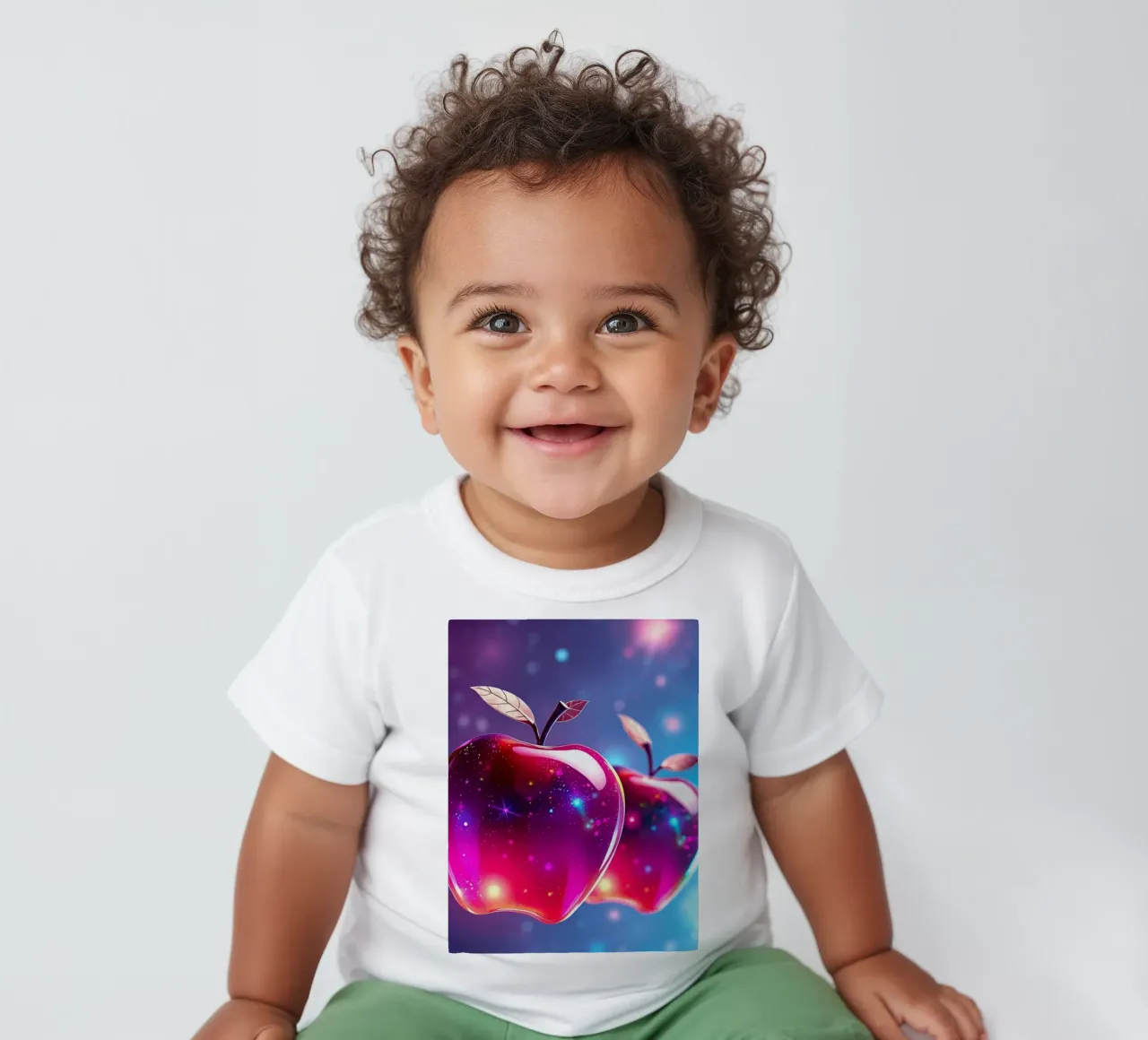 Mele lucide con sfondo cosmico ed elementi scintillanti maglietta neonato da DesignDoodle