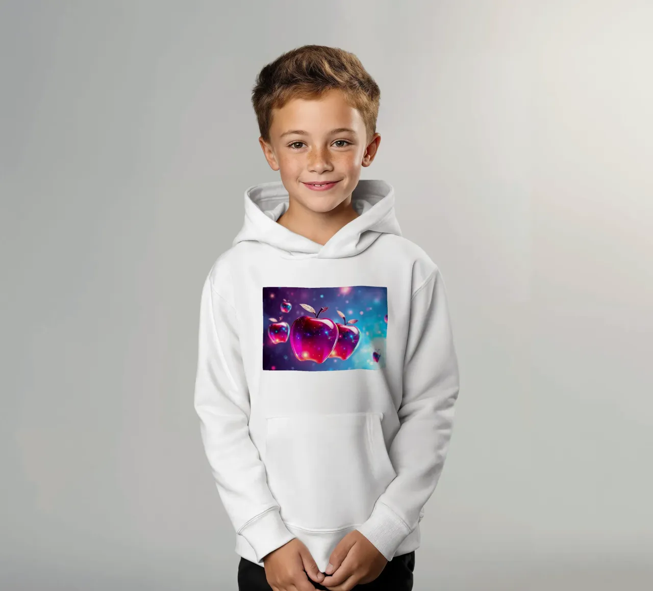 Mele lucide con sfondo cosmico ed elementi scintillanti felpa bambino con cappuccio da DesignDoodle