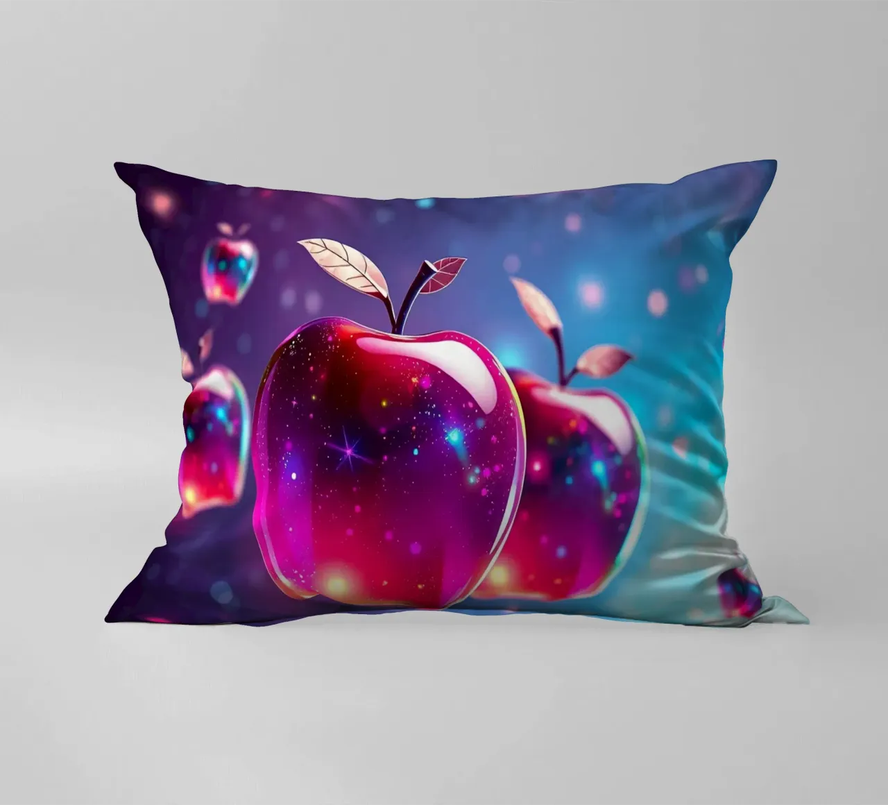 glossy apples with cosmic background and sparkling elements decorative cushion by DesignDoodle