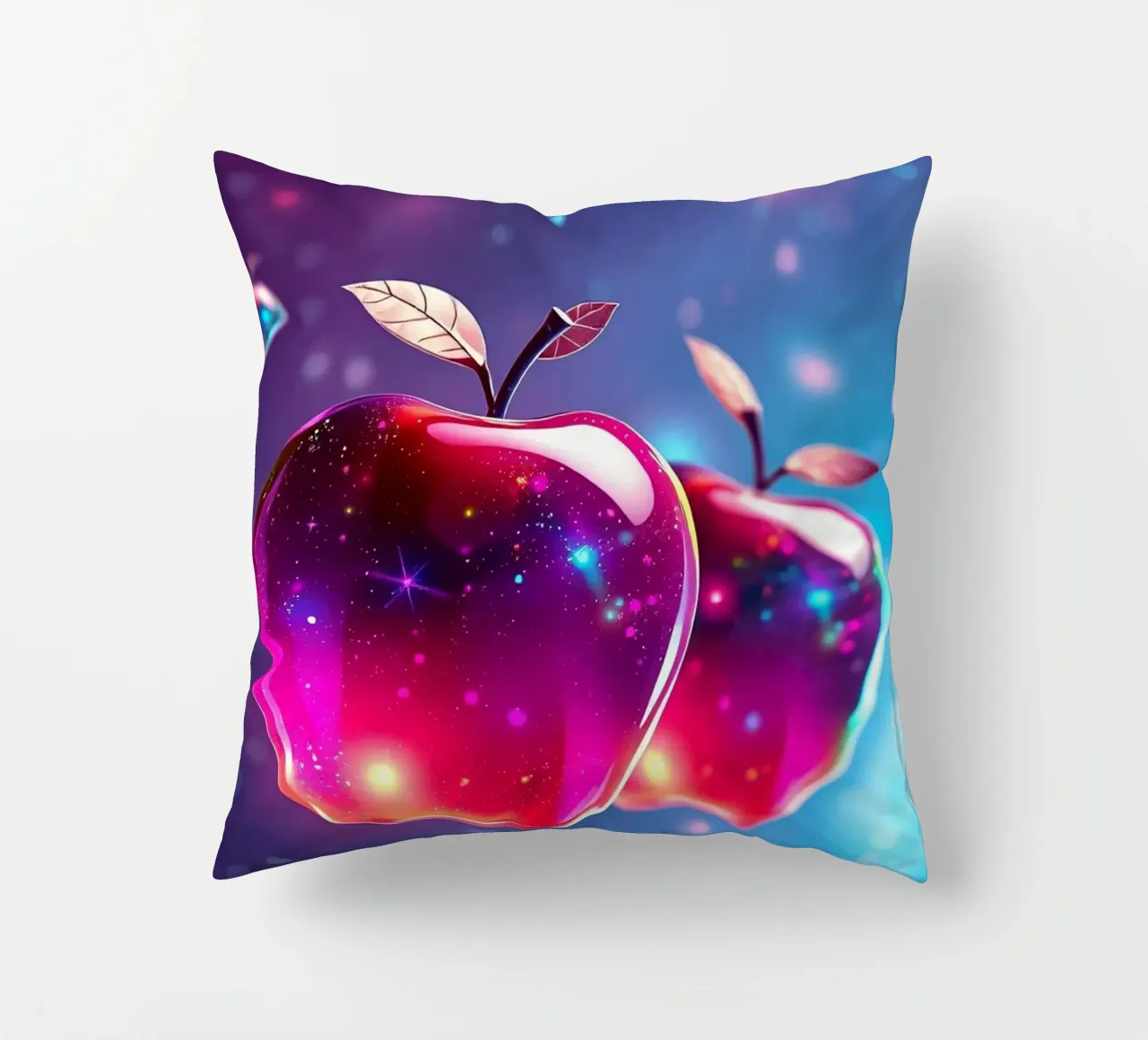 glossy apples with cosmic background and sparkling elements decorative cushion by DesignDoodle