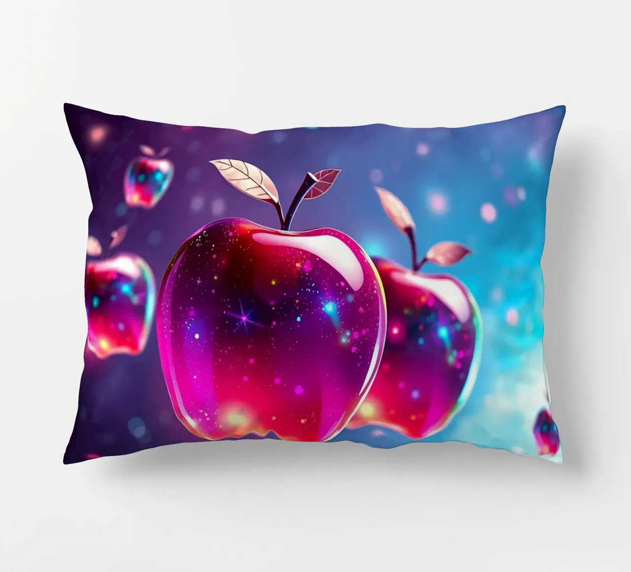 glossy apples with cosmic background and sparkling elements decorative cushion by DesignDoodle