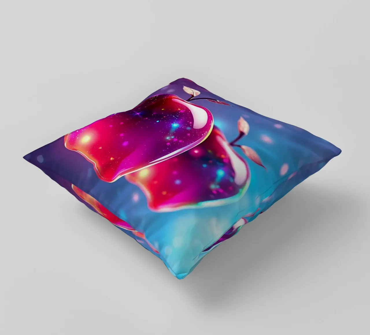glossy apples with cosmic background and sparkling elements decorative cushion by DesignDoodle