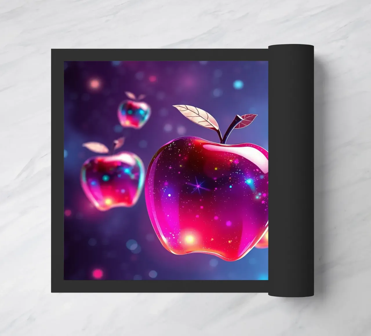 glossy apples with cosmic background and sparkling elements doormat by DesignDoodle