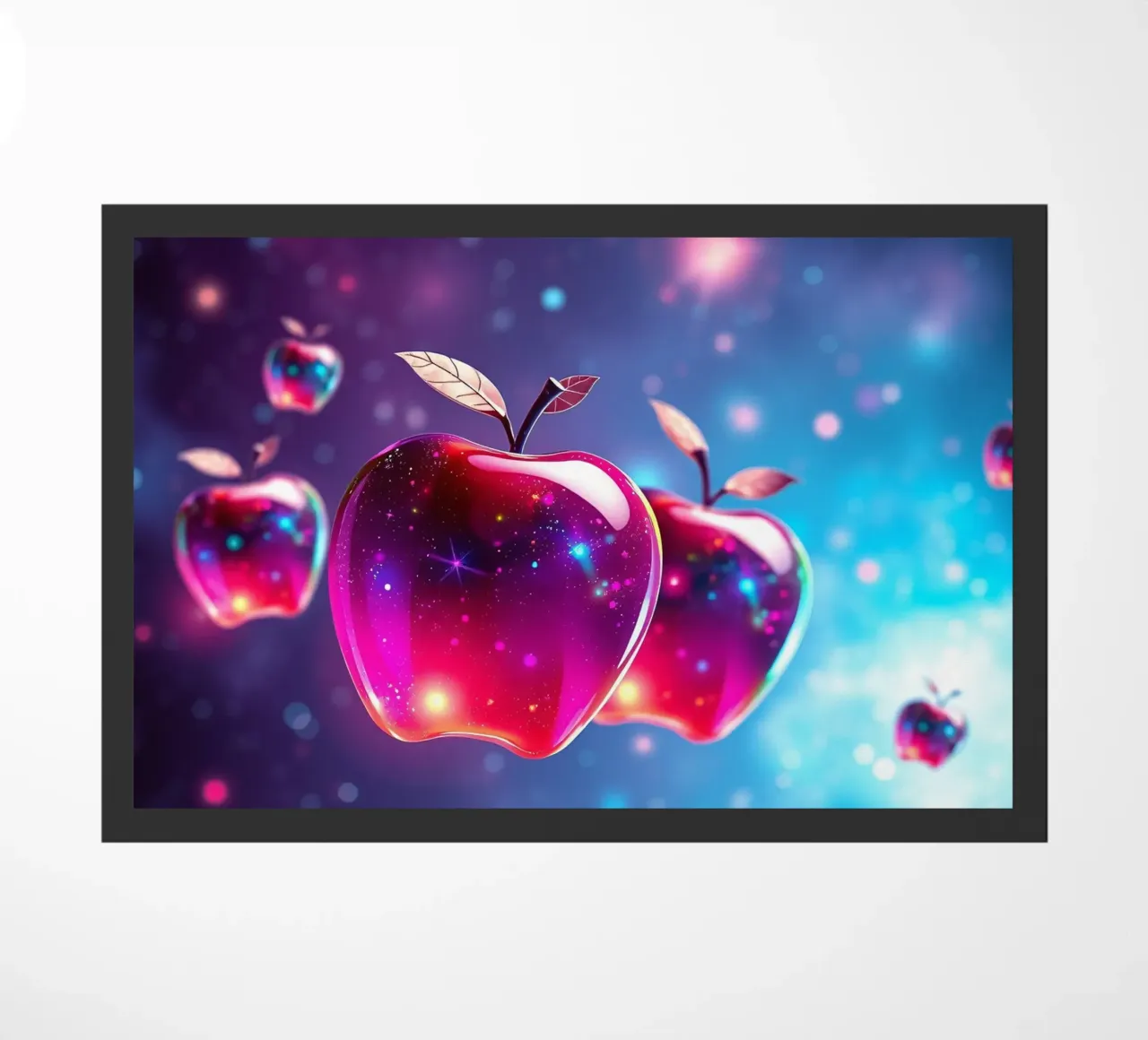 glossy apples with cosmic background and sparkling elements doormat by DesignDoodle