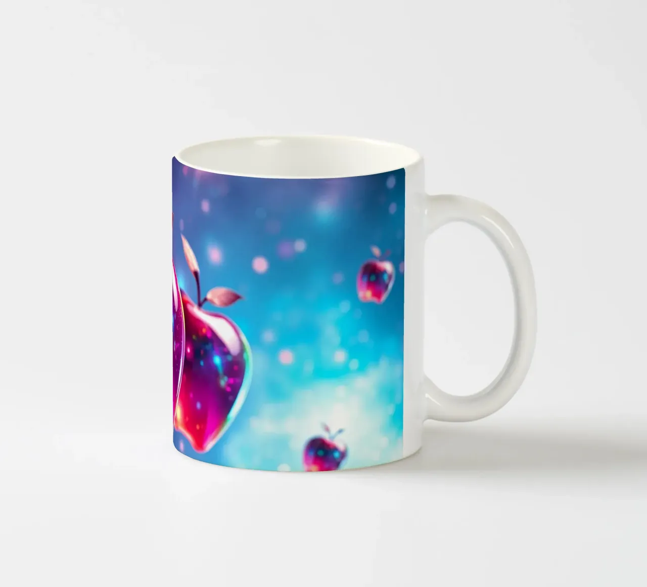 glossy apples with cosmic background and sparkling elements ceramic mug by DesignDoodle