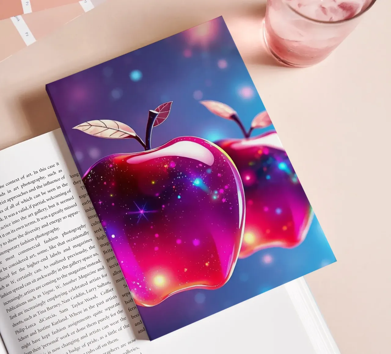 glossy apples with cosmic background and sparkling elements notebook by DesignDoodle