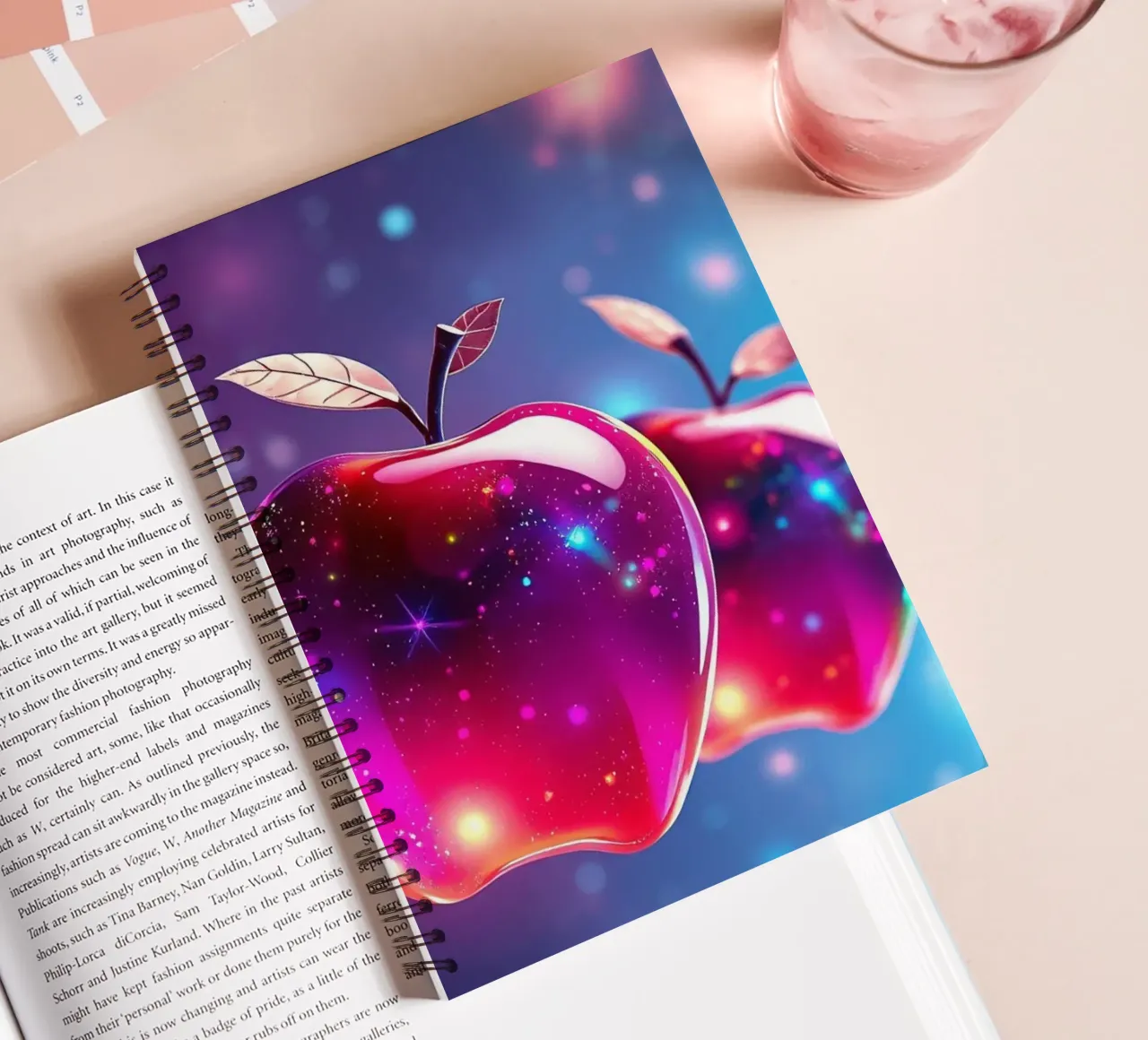 glossy apples with cosmic background and sparkling elements spiral notebook by DesignDoodle