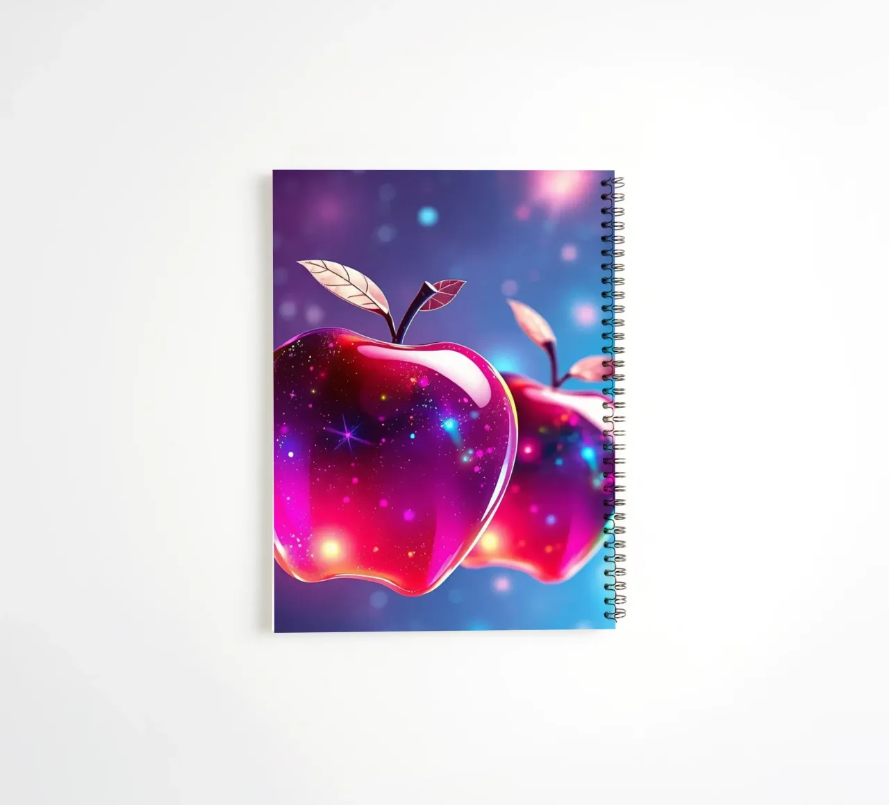 glossy apples with cosmic background and sparkling elements spiral notebook by DesignDoodle