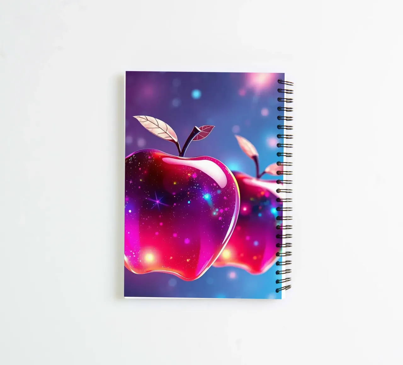 glossy apples with cosmic background and sparkling elements spiral notebook by DesignDoodle