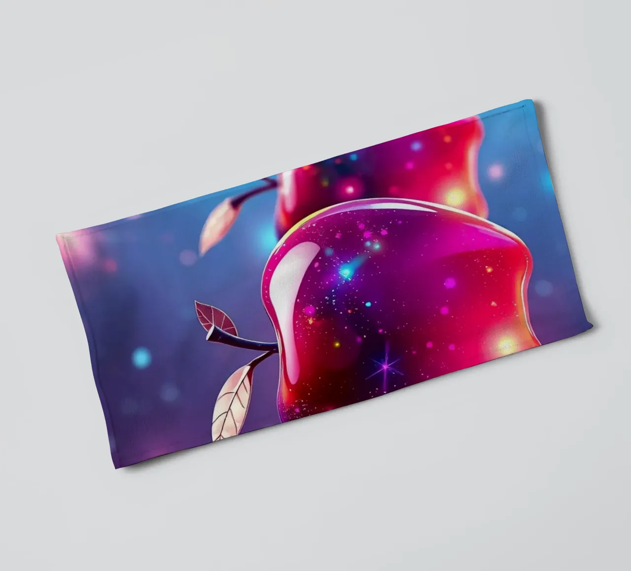 glossy apples with cosmic background and sparkling elements towel by DesignDoodle