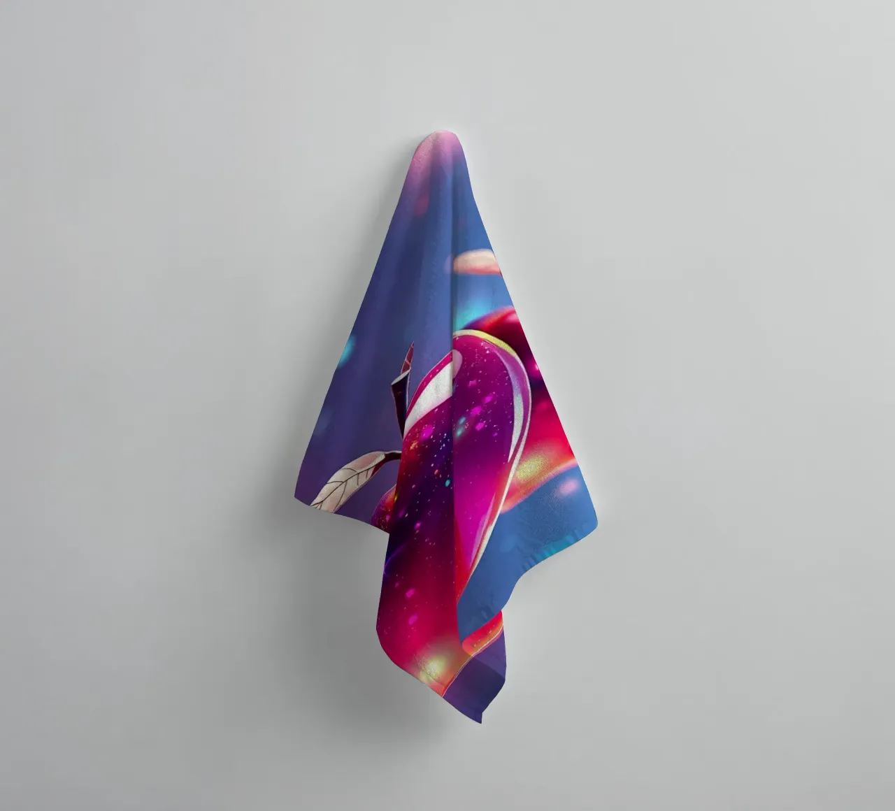 glossy apples with cosmic background and sparkling elements towel by DesignDoodle