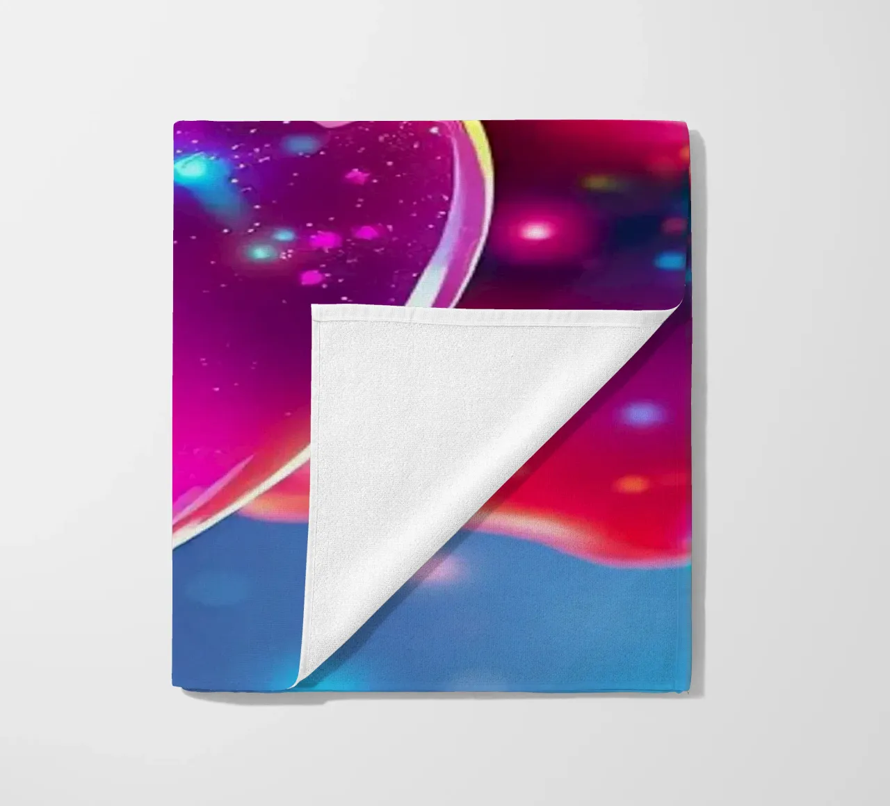 Mele lucide con sfondo cosmico ed elementi scintillanti telo mare da DesignDoodle
