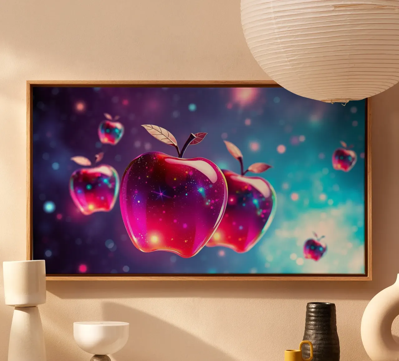 glossy apples with cosmic background and sparkling elements canvas by DesignDoodle