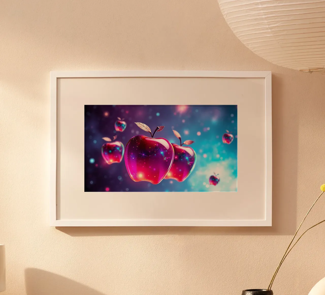 glossy apples with cosmic background and sparkling elements hahnemühle by DesignDoodle