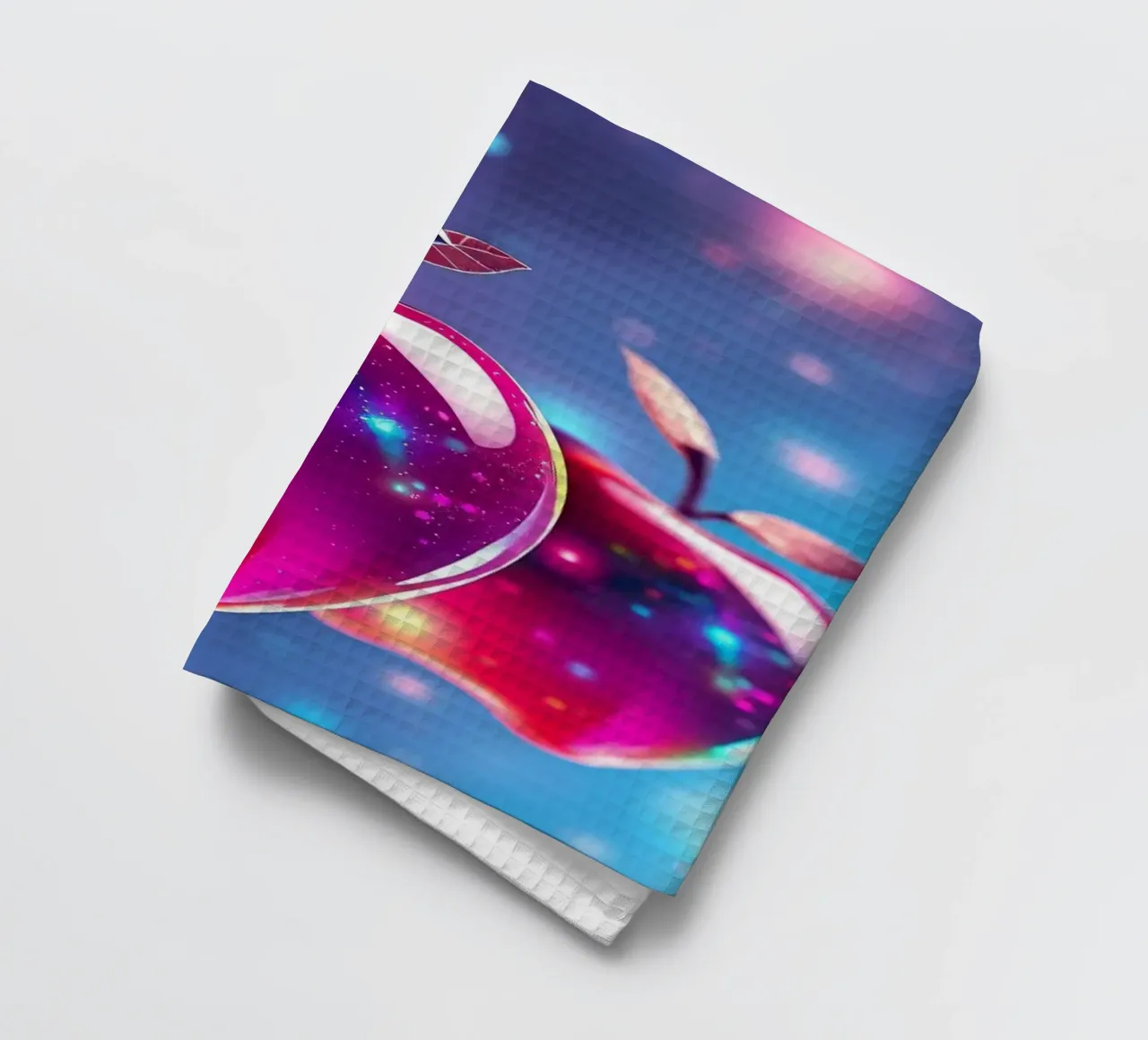 glossy apples with cosmic background and sparkling elements tea towel by DesignDoodle