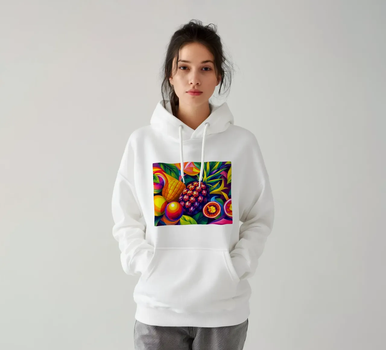 Composizione astratta di frutta con colori e dinamiche vivaci felpa con cappuccio da DesignDoodle