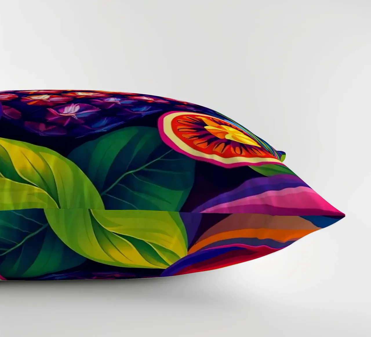 Composizione astratta di frutta con colori e dinamiche vivaci cuscino da DesignDoodle