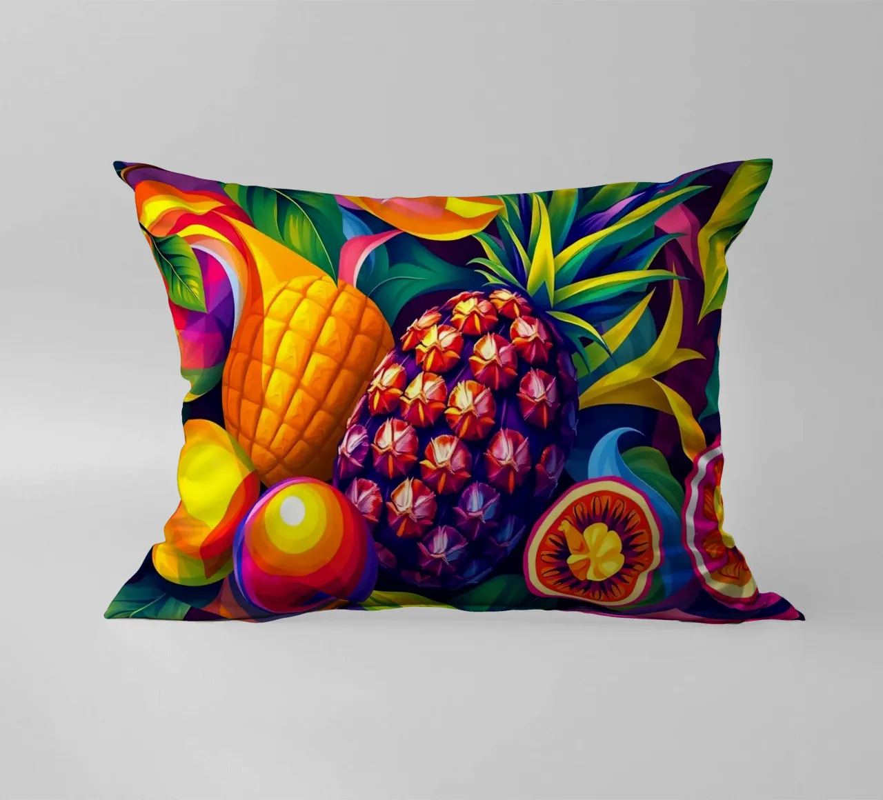 Composizione astratta di frutta con colori e dinamiche vivaci cuscino da DesignDoodle