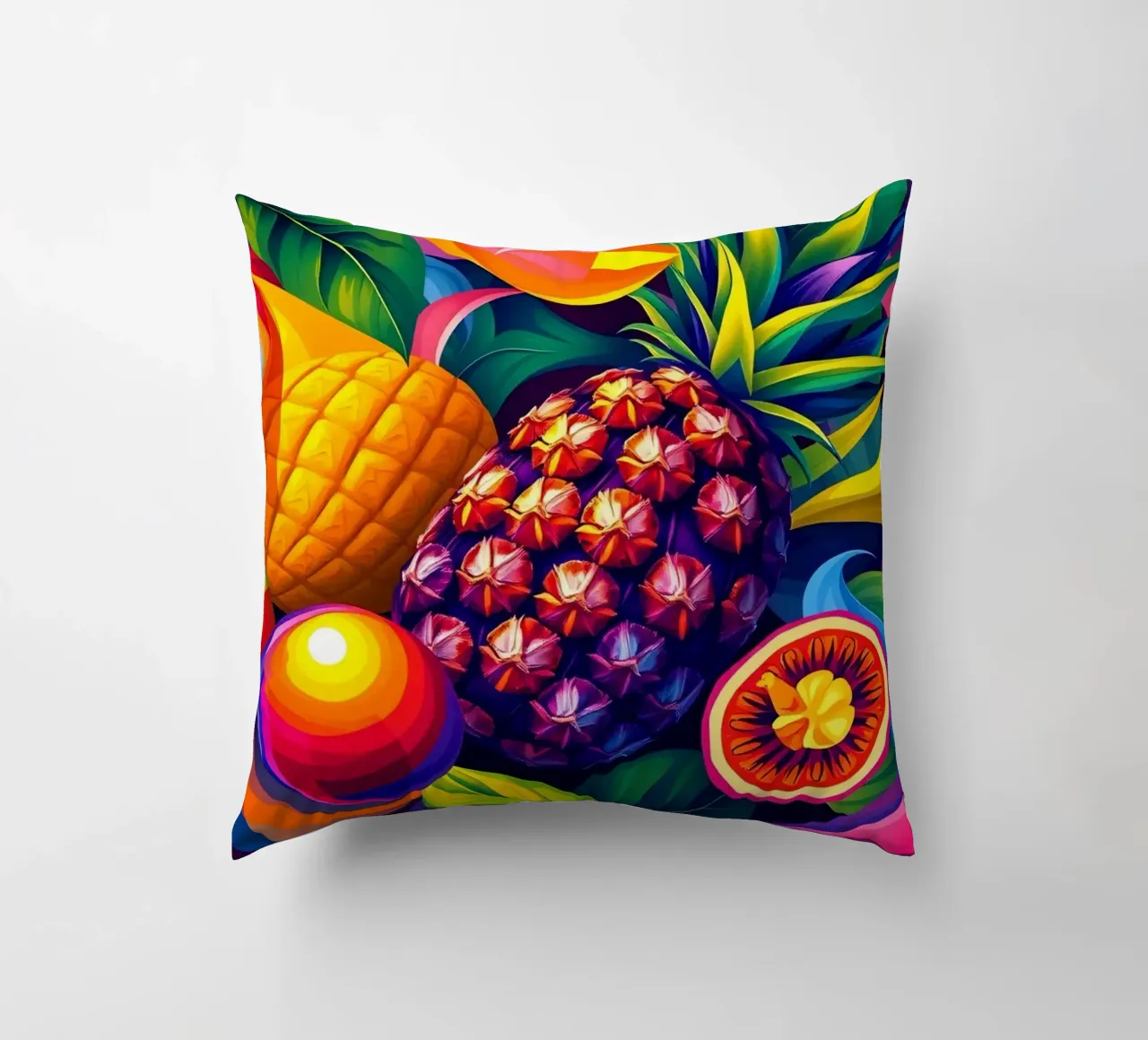 Composizione astratta di frutta con colori e dinamiche vivaci cuscino da DesignDoodle