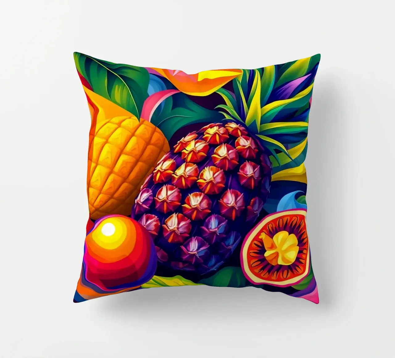 Composizione astratta di frutta con colori e dinamiche vivaci cuscino da DesignDoodle