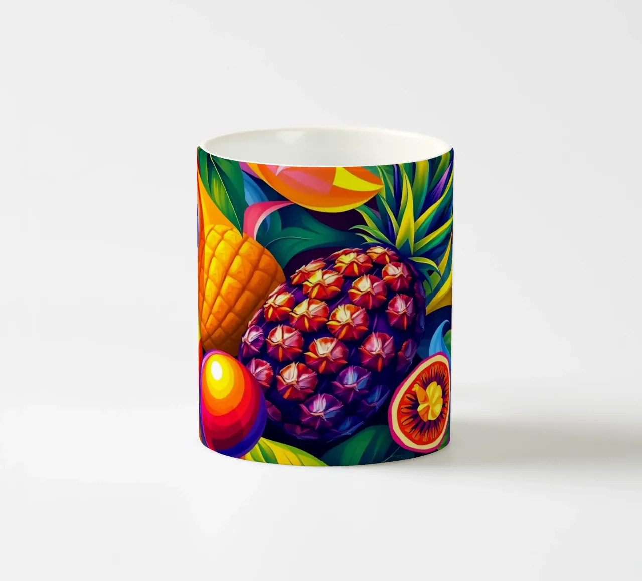 Composizione astratta di frutta con colori e dinamiche vivaci tazza in ceramica da DesignDoodle