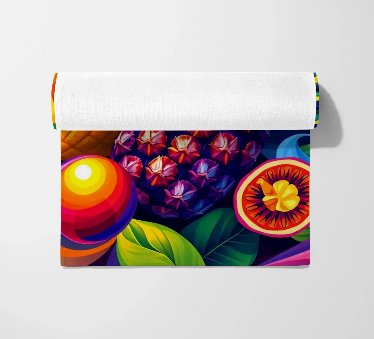 Composizione astratta di frutta con colori e dinamiche vivaci telo mare da DesignDoodle