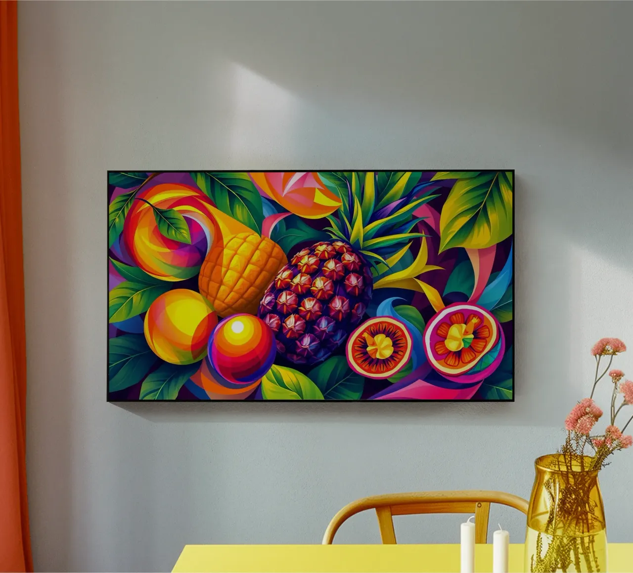 Composizione astratta di frutta con colori e dinamiche vivaci plexiglass da DesignDoodle