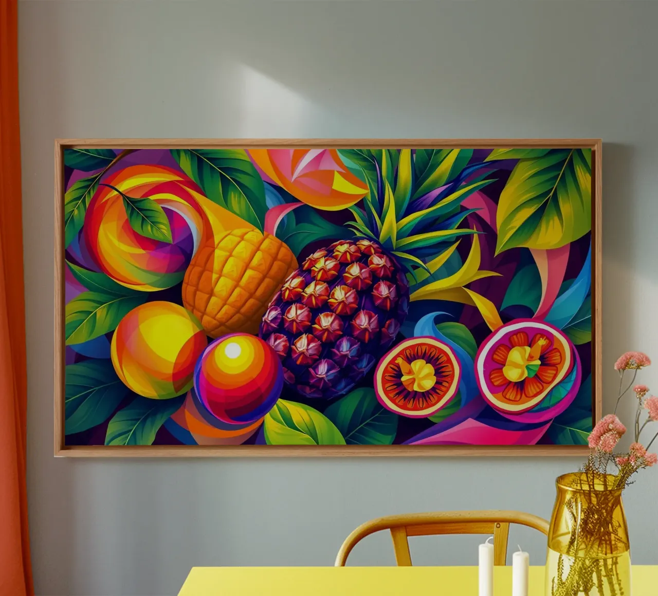 abstract fruit arrangement with bold colors and dynamics canvas by DesignDoodle