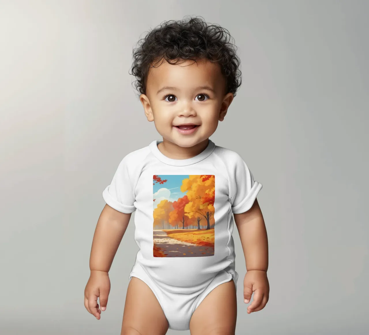 paesaggio autunnale con fogliame colorato body neonato maniche corte da DesignDoodle