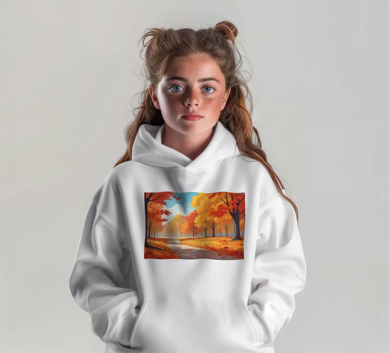 paesaggio autunnale con fogliame colorato felpa bambino con cappuccio da DesignDoodle