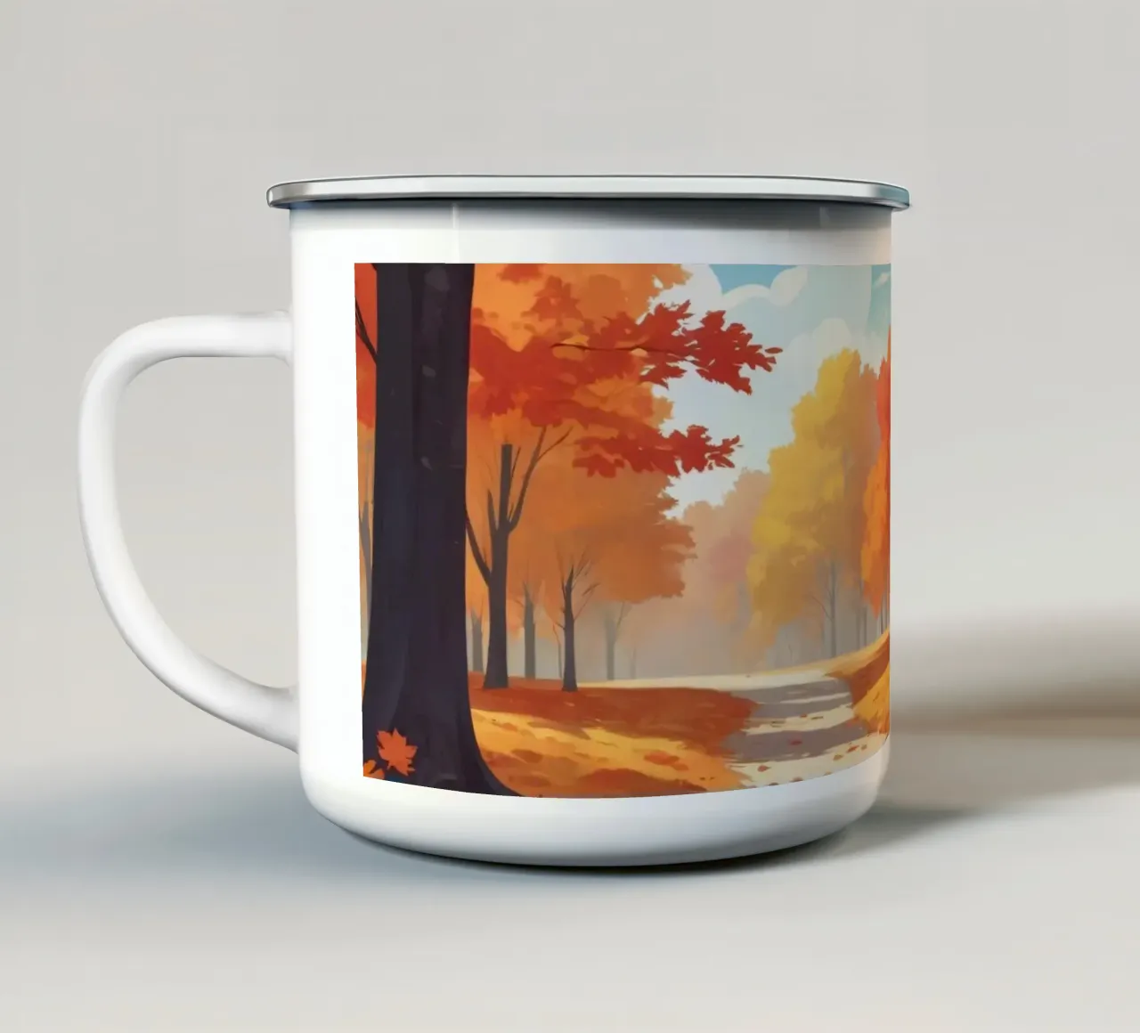 paesaggio autunnale con fogliame colorato tazza in smalto da DesignDoodle