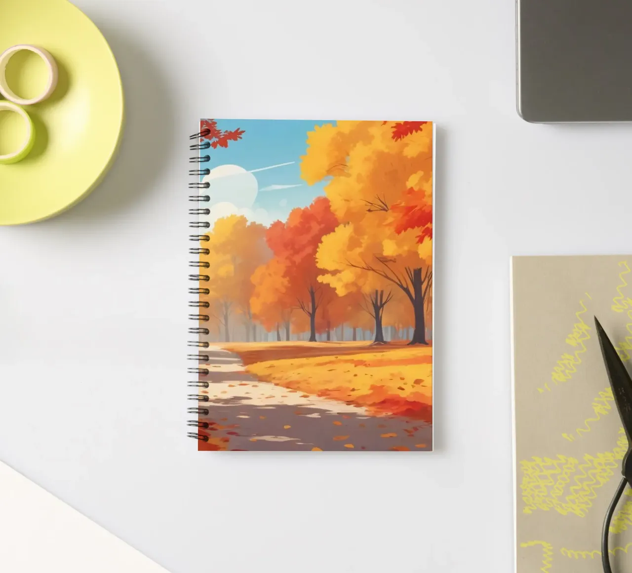 autumn landscape featuring colorful foliage spiral notebook by DesignDoodle