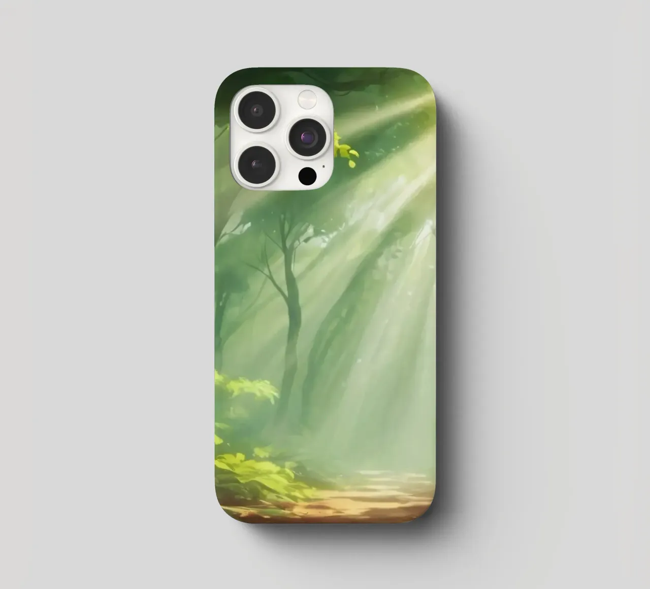 Sunlight filters through a lush forest creating a serene iphone case by DesignDoodle