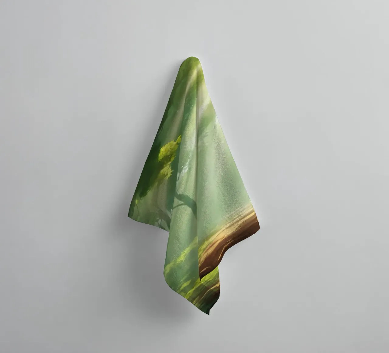 Sunlight filters through a lush forest creating a serene towel by DesignDoodle
