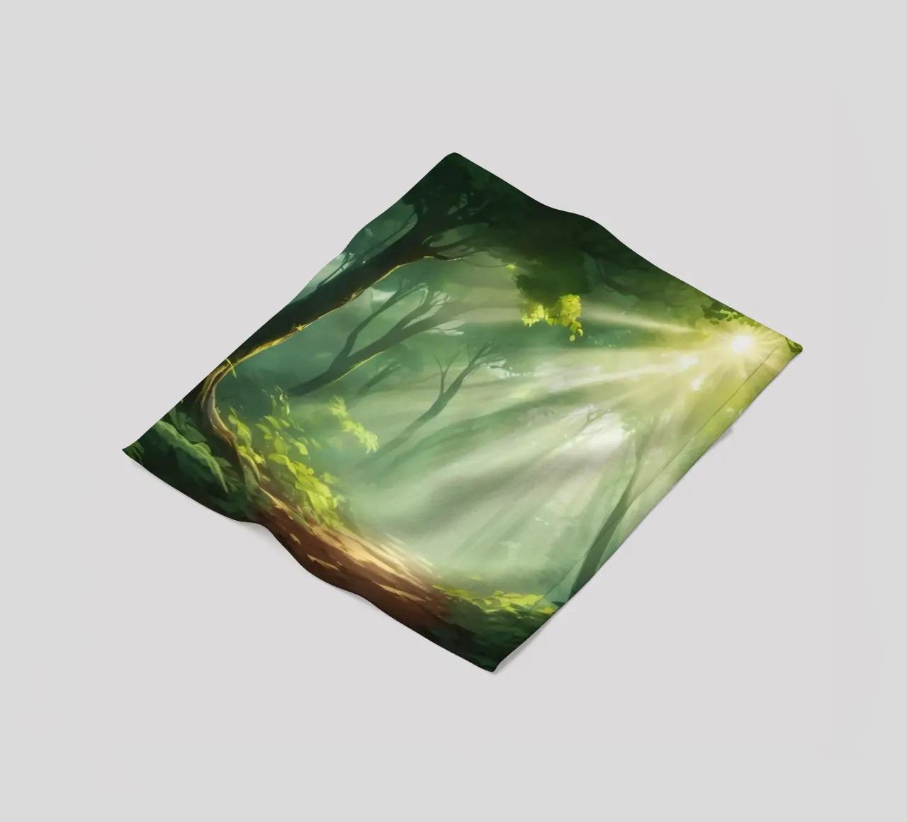Sunlight filters through a lush forest creating a serene fleece blanket by DesignDoodle