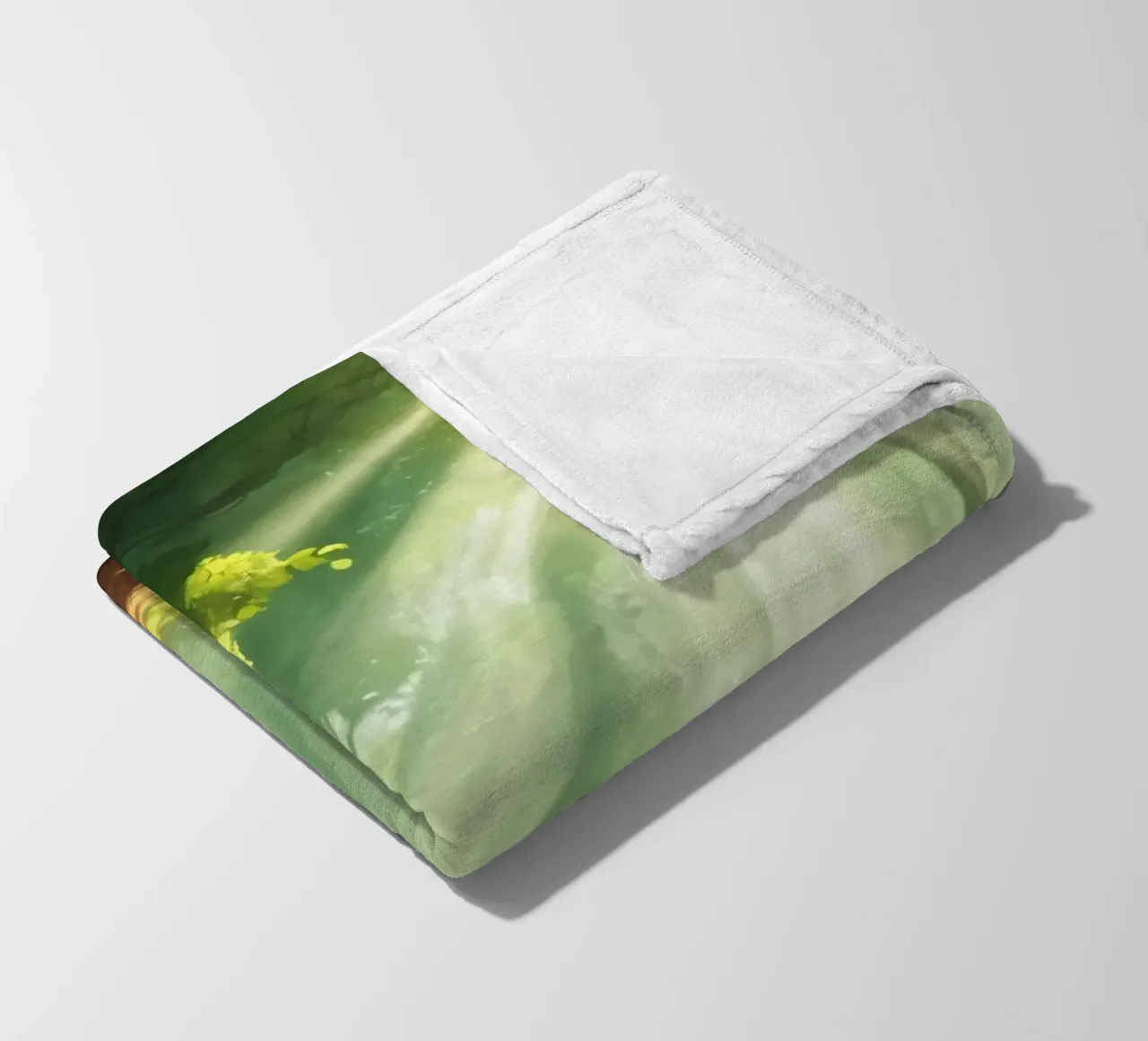 Sunlight filters through a lush forest creating a serene fleece blanket by DesignDoodle