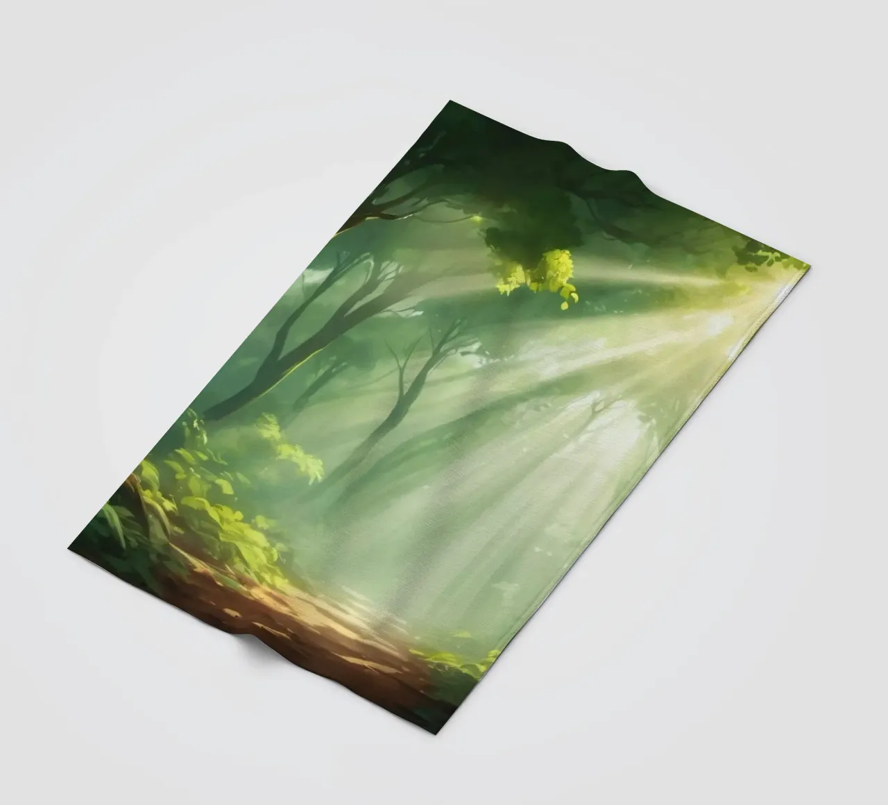 Sunlight filters through a lush forest creating a serene fleece blanket by DesignDoodle