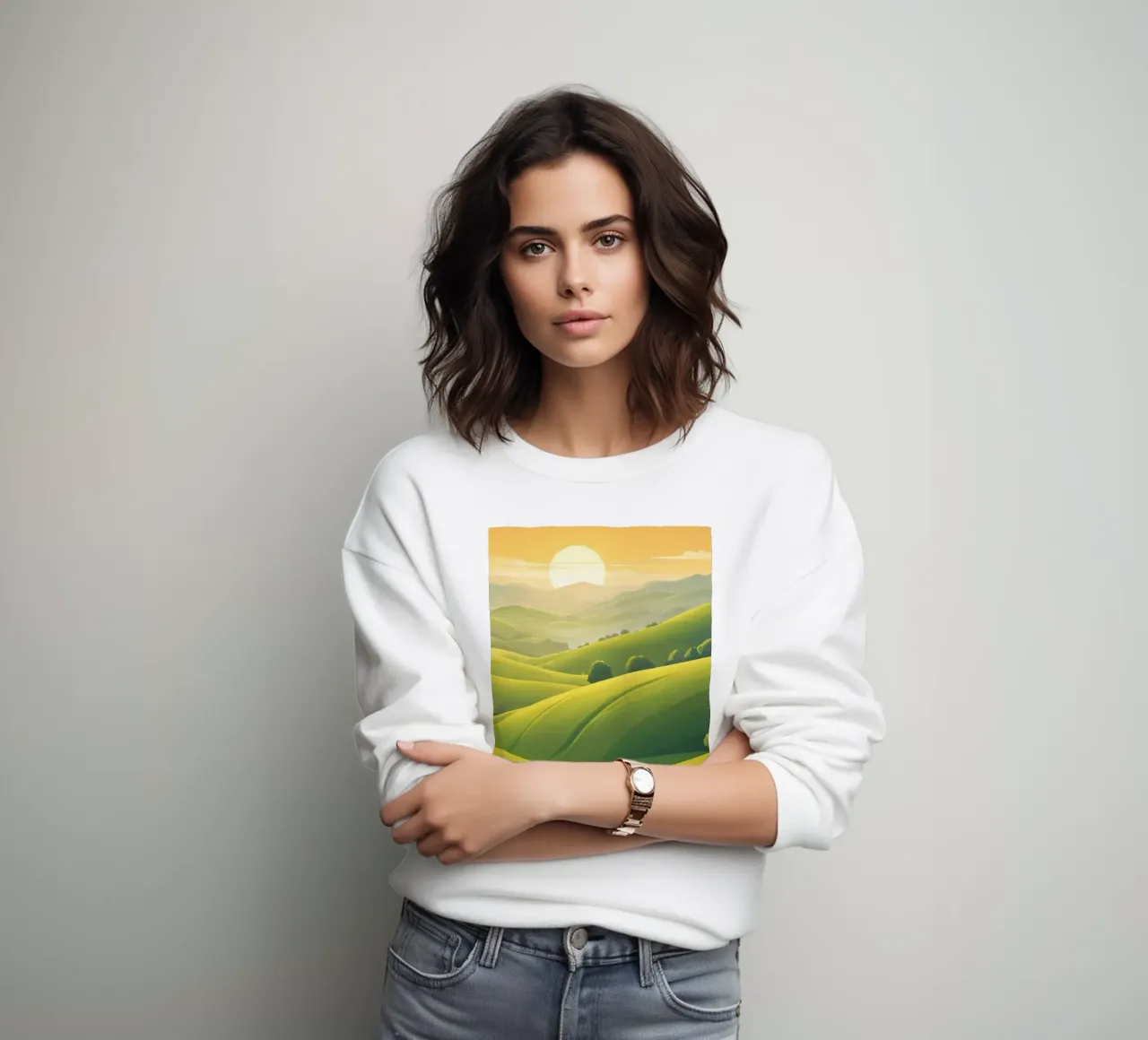 Il paesaggio sereno è caratterizzato da colline verdeggianti e da un caldo tramonto felpa da DesignDoodle