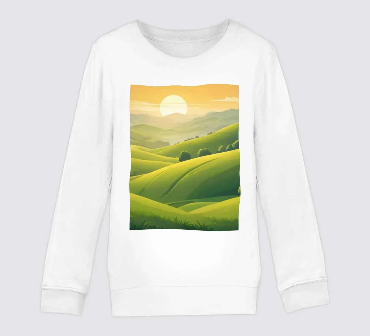 Il paesaggio sereno è caratterizzato da colline verdeggianti e da un caldo tramonto felpa bambino da DesignDoodle