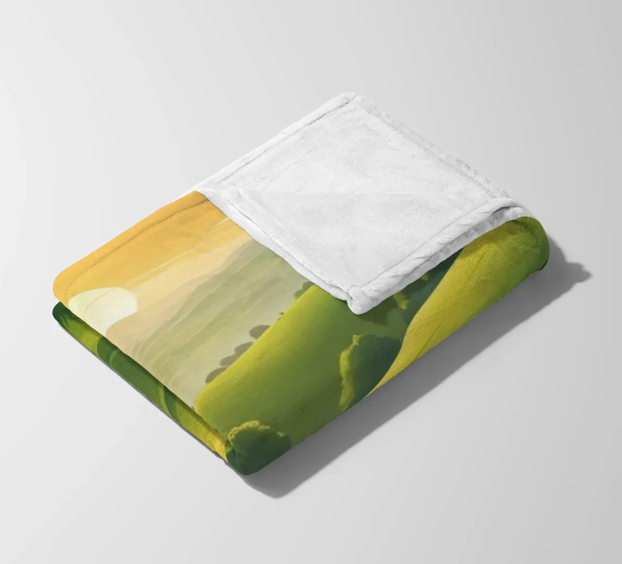 Il paesaggio sereno è caratterizzato da colline verdeggianti e da un caldo tramonto coperta in pile da DesignDoodle