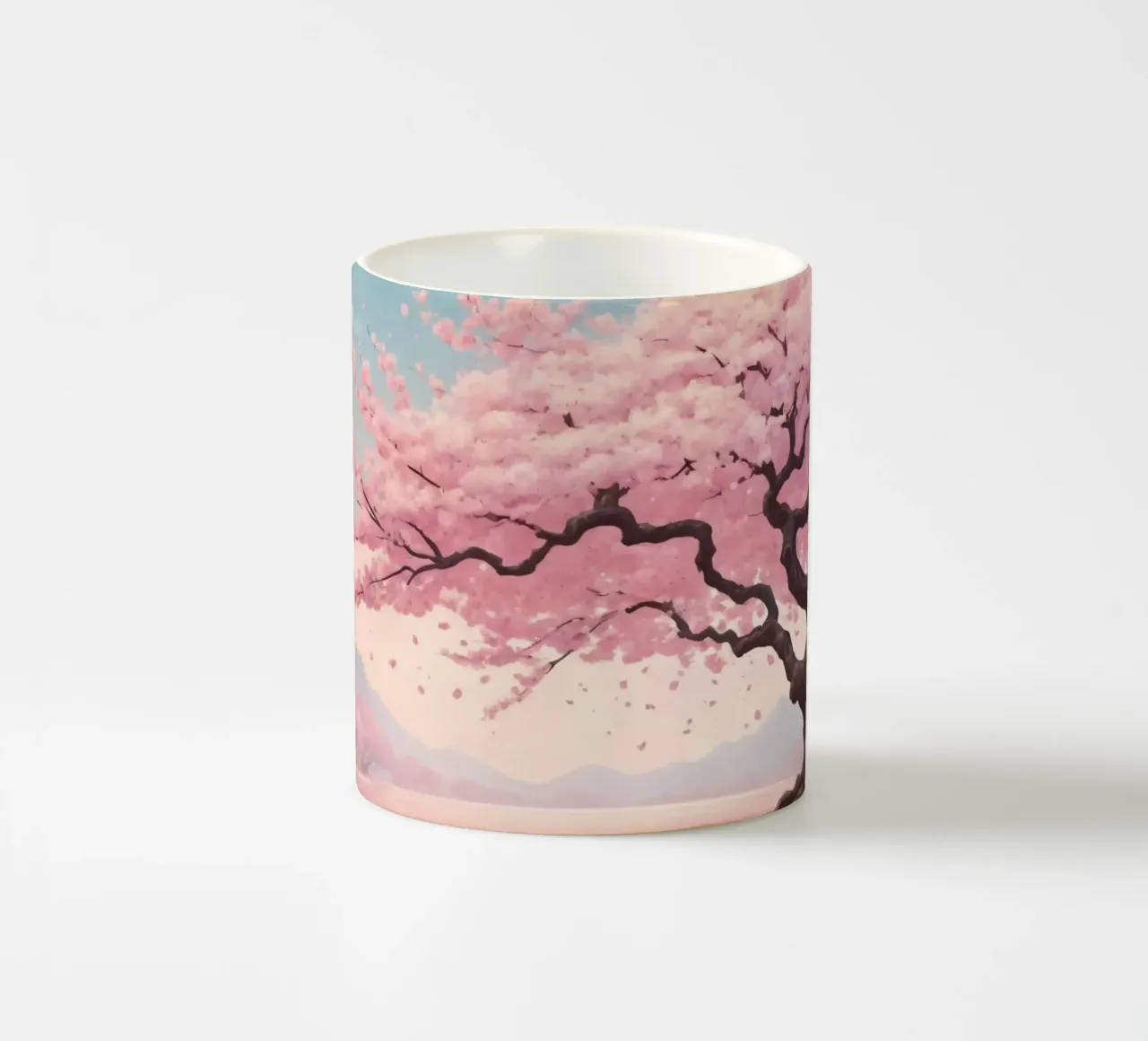Bellissimo albero di ciliegio in fiore sotto un morbido pastello tazza in ceramica da DesignDoodle