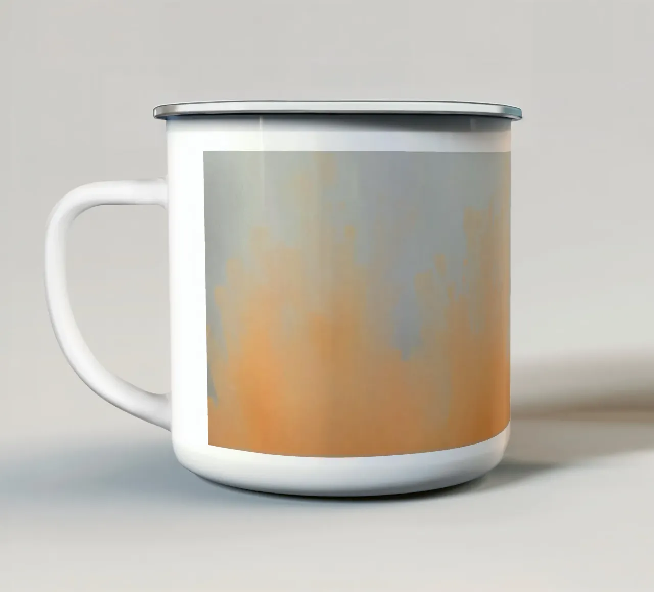 Abstract ontwerp met zachte oranje tinten en grijstinten emaille mok van DesignDoodle