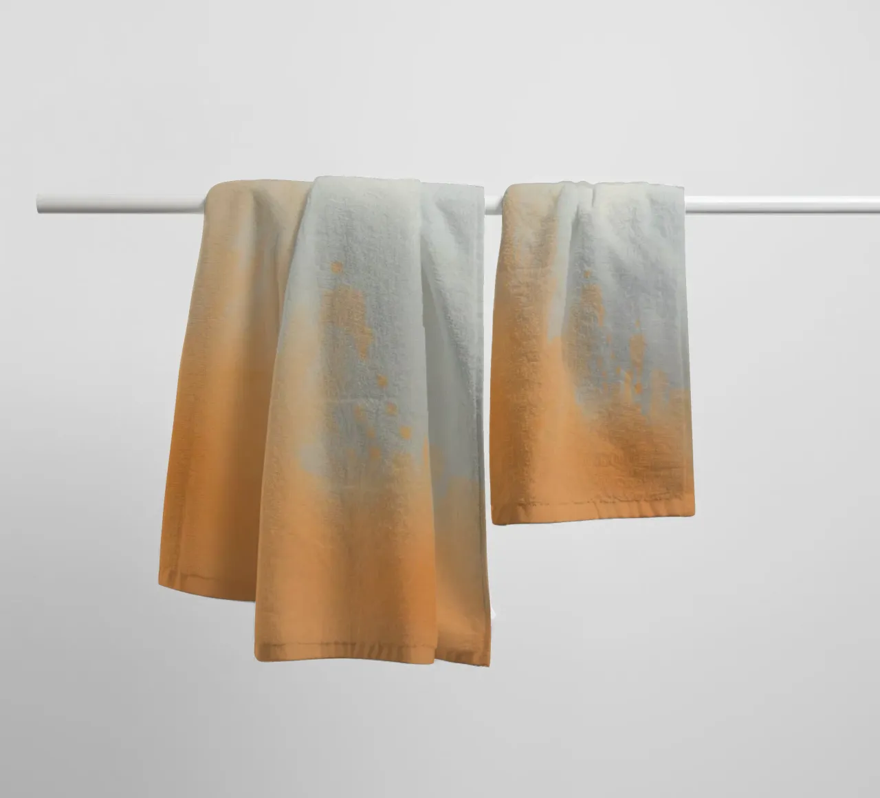 Abstract design featuring soft orange hues and gray tones towel by DesignDoodle
