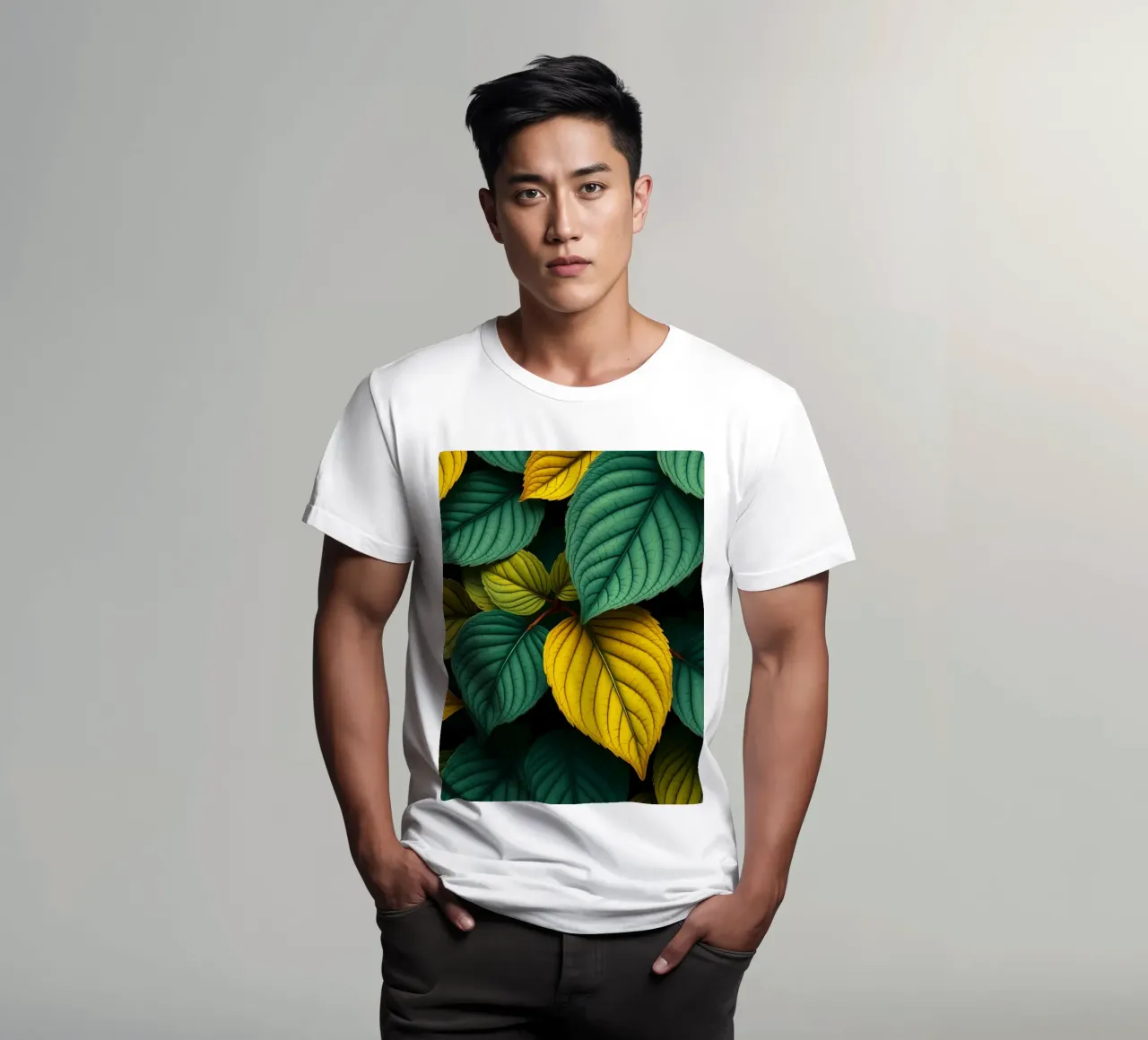 Disposizione di foglie colorate con texture e motivi ricchi di colore t-shirt da DesignDoodle
