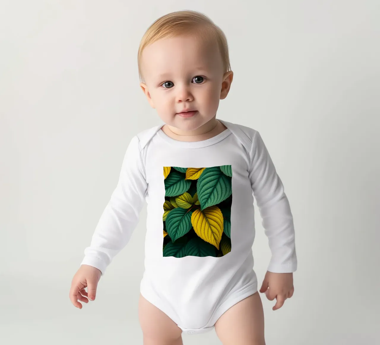 Disposizione di foglie colorate con texture e motivi ricchi di colore body neonato maniche lunghe da DesignDoodle