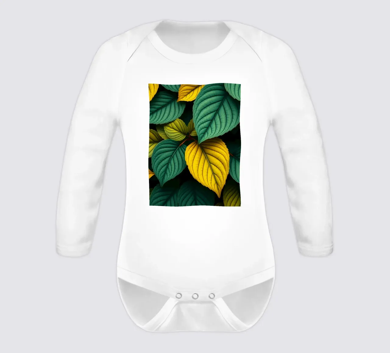 Disposizione di foglie colorate con texture e motivi ricchi di colore body neonato maniche lunghe da DesignDoodle