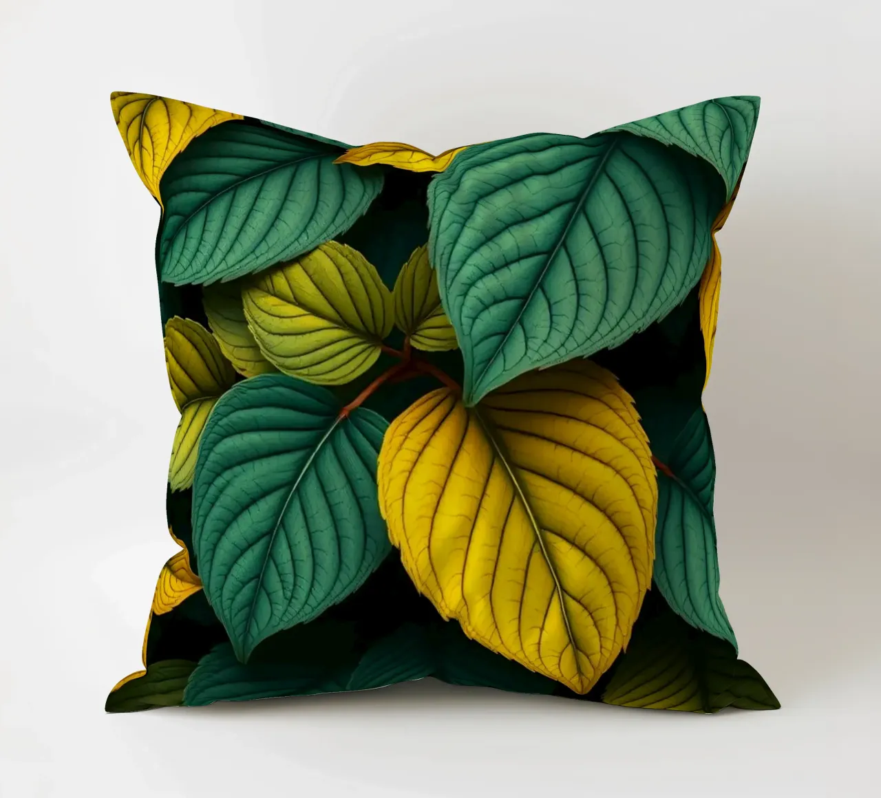 Disposizione di foglie colorate con texture e motivi ricchi di colore cuscino da DesignDoodle